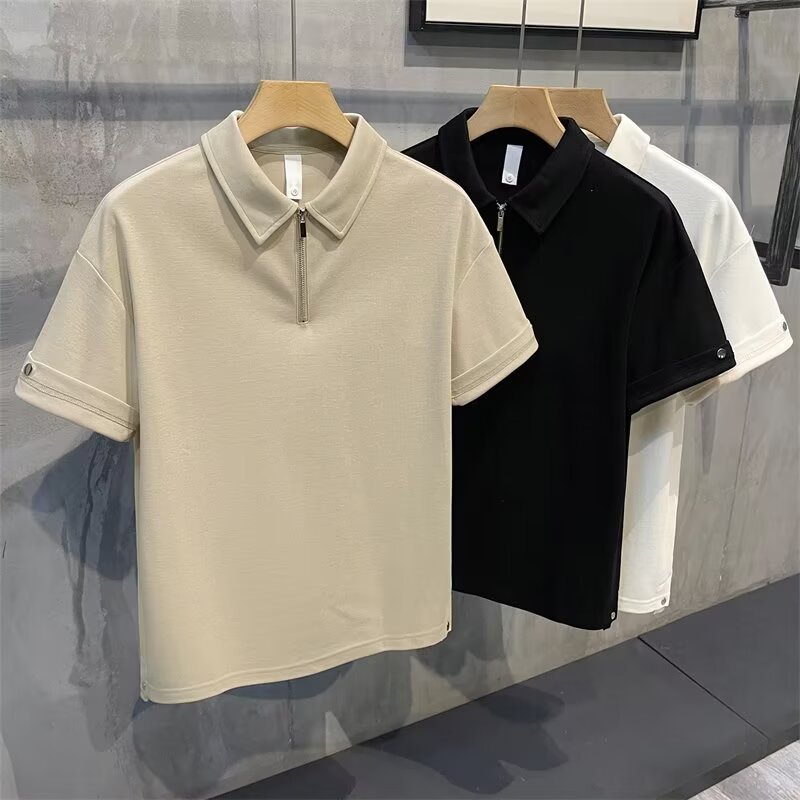 New summer new British style casual solid color shirt men's lapel…