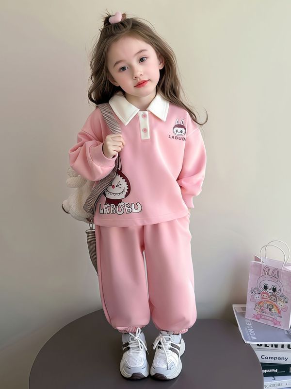 女童卡通卫衣套装秋款小女孩翻领休闲运动两件套儿童长袖卡通Polo|undefined