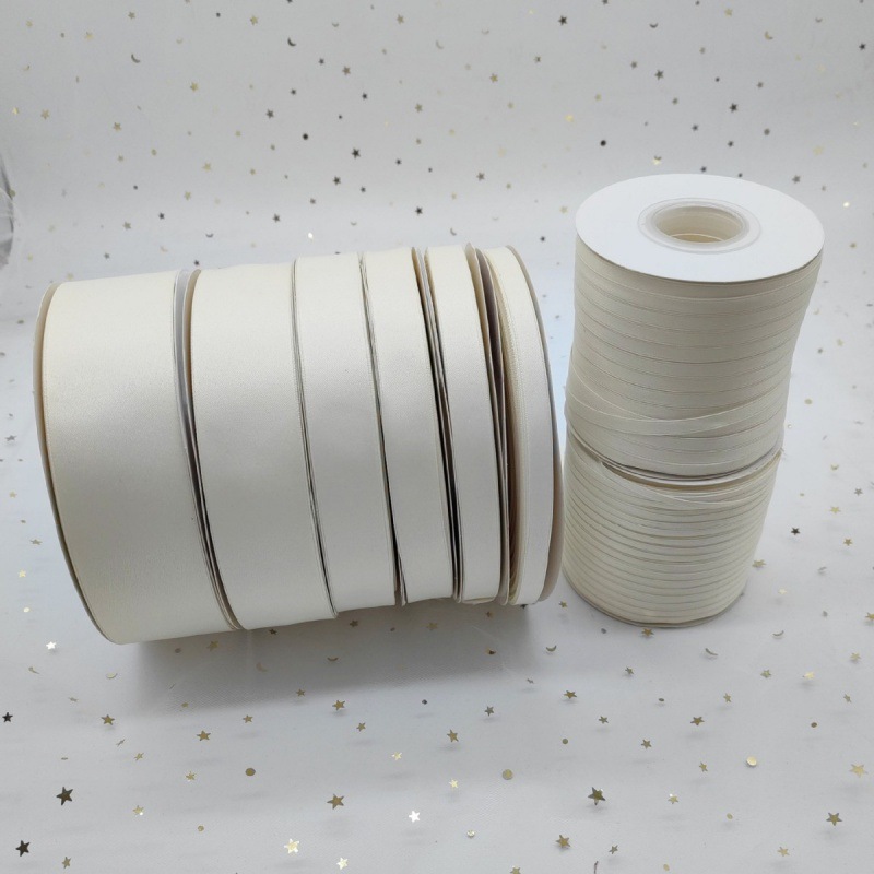 Beige poliéster brillante cinta de algodón arco accesorios tocado cinta bolsa caja de regalo fábrica de embalaje en stock al por mayor
