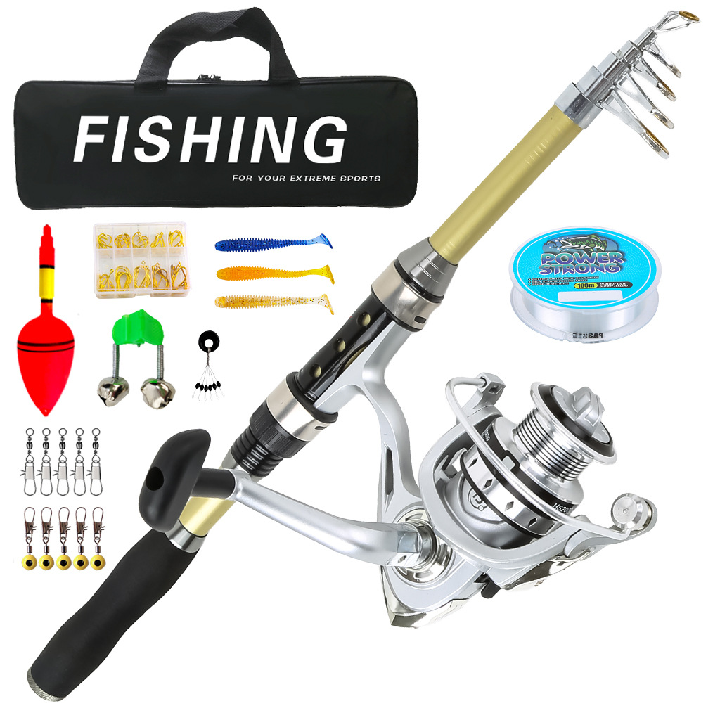 Cross-border lure rod set, long-range casting sea rod, fishing rod, retractable portable spinning reel fishing gear set, manufacturer wholesale