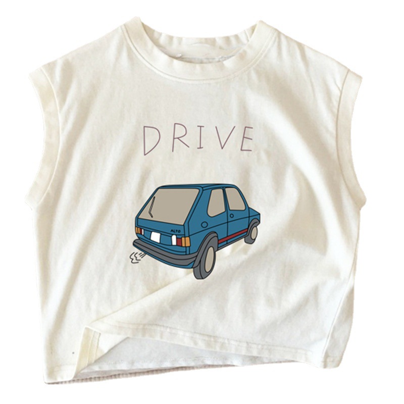 Nuevo coche de dibujos animados todo partido niños y niñas chaleco camiseta sin mangas de algodón puro bebé niños 2024