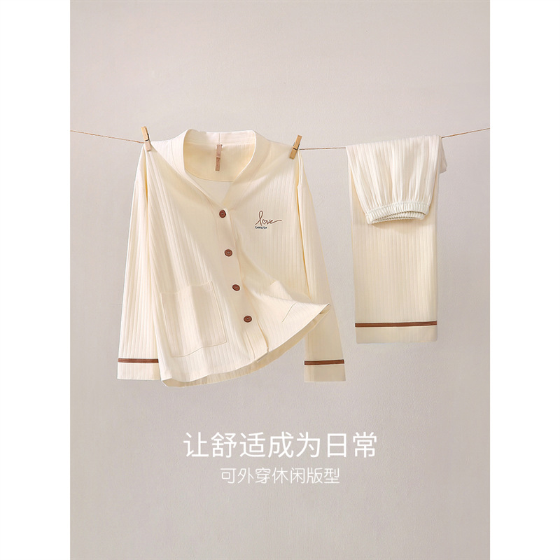 Pijamas de las mujeres de primavera y otoño de algodón de manga larga ropa de otoño e invierno traje fino