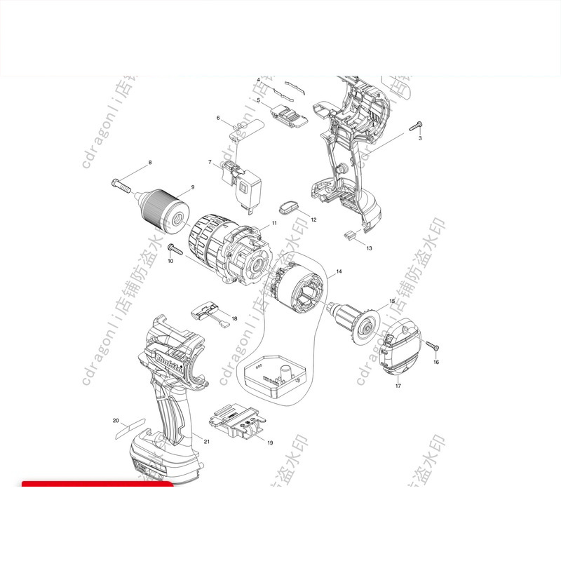 牧田充电起子电钻DHP481配件转子定子开关机壳轴承碳刷