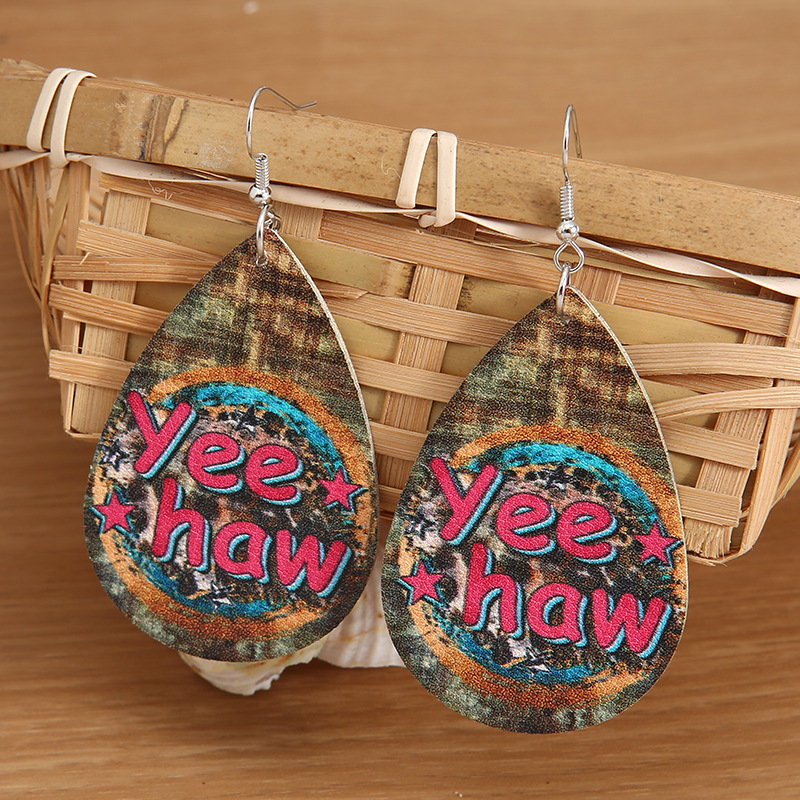 Drop-shaped Pu Leather Distressed Letters Vintage Pattern  Earrings display picture 1