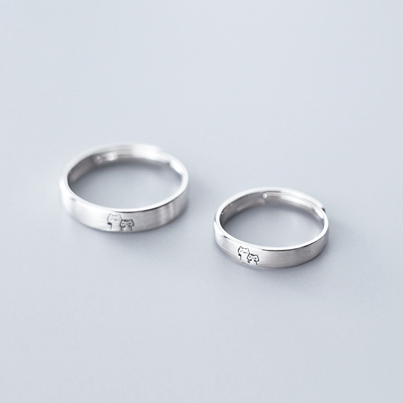 Cobre blanco puro dos pequeño gato anillo pareja anillo par personalidad moda 520 regalo para novia