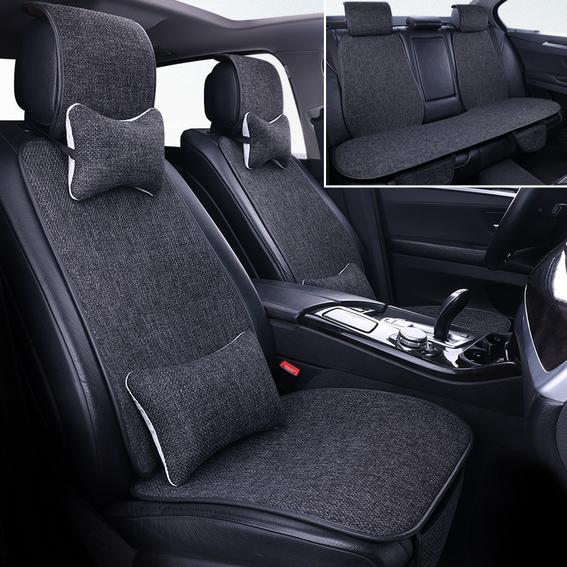 Nuevo cojín de automóvil de lino, cuatro estaciones, algodón y lino transpirable, cómodo y antideslizante, cubierta de cojín integral de estilo comercial