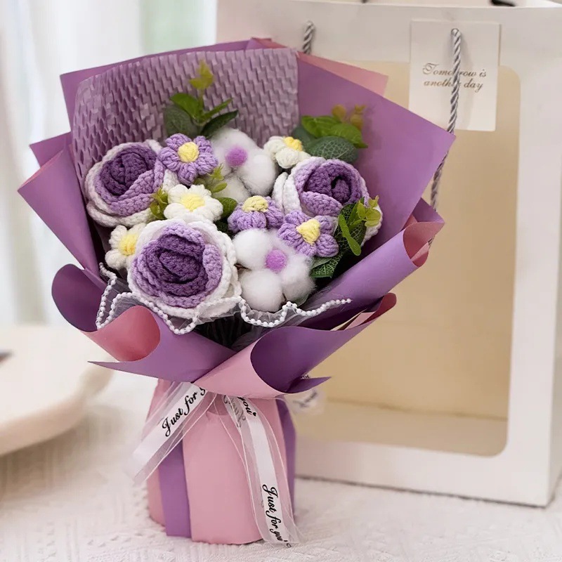 Bolsa de regalo de lámpara de rosa púrpura tejida