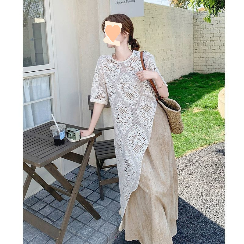 French Style Beautiful Suspender Dress Suit for Women Summer New Style Layered Irregular Lace Blouse Extra Long