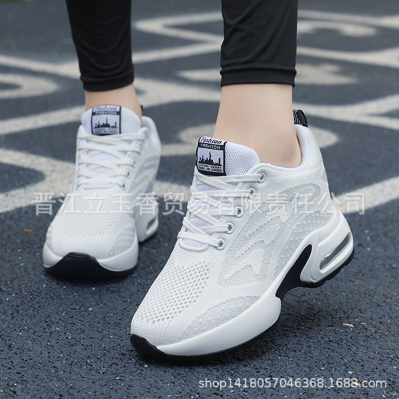 Zapatos de mujer coreanos 8cm de altura interior de tela de malla de aire suela transpirable zapatos de baile con suela suave zapatos de baile cuadrados cómodos
