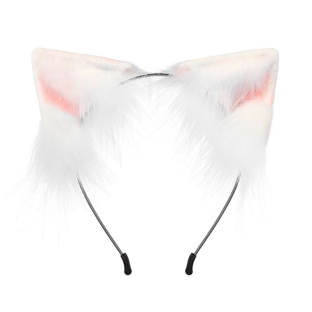 Cute Lolita Cat Ear Headband for Women, Plush Cat Girl Cosplay Hairband, White Maid Animal Ear Headwear — detail image 7