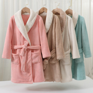 Parent-child nightgown winter 23 children's coral fleece pajamas autumn and winter medium and big children's bathrobe lace-up baby homewear top