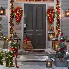 2025新款圣诞花环跨境热销藤条门帘挂件家居楼梯倒挂装饰门挂