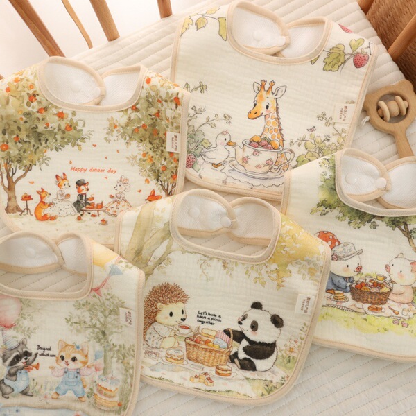 cartoon children's gauze waterproof eating bib for mother and baby