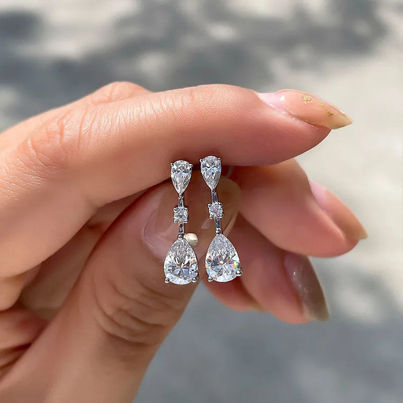 Zircon Inlay Material 1 Pair Shiny Water Droplets Plating Inlay Copper Zircon Drop Earrings