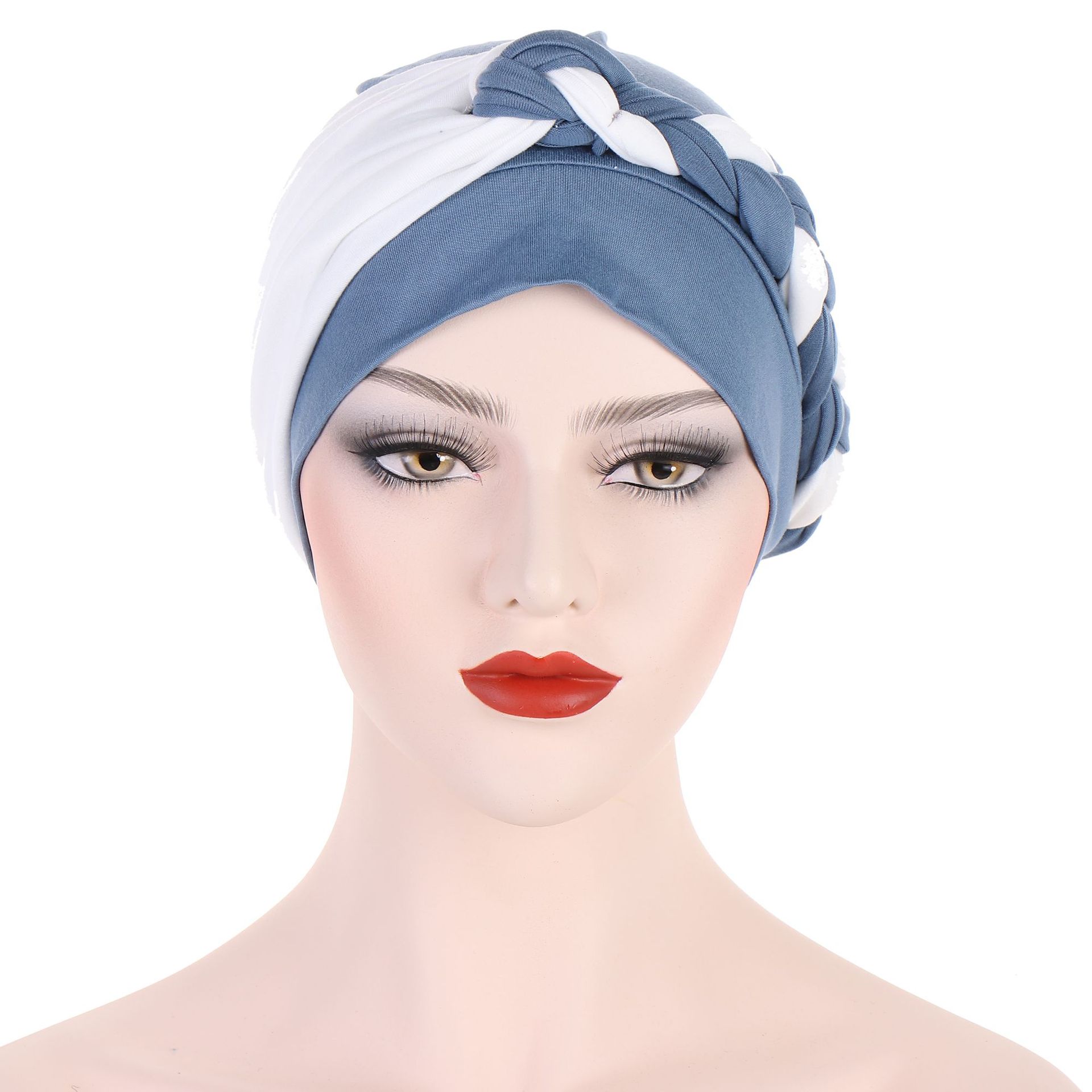 new color-blocked side braid soft turban cap Muslim chemotherapy cap cross-border pullover cap Baotou cap_voghion.com