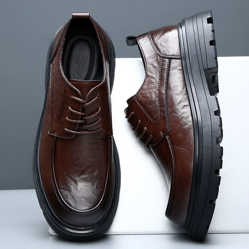 Shoes for leather shoes, breathable high classic suit jacket for leisure English style platform, high-quality style, British style