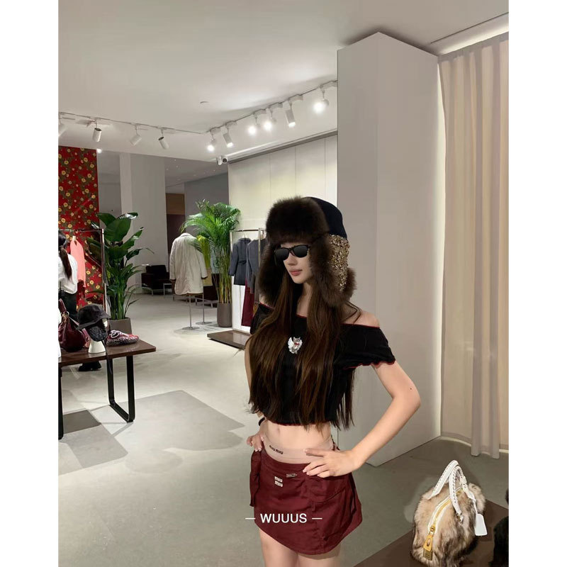 Wuuus original series [Cat and Dog Club] printed short-sleeve women's flutter sleeve T-shirt