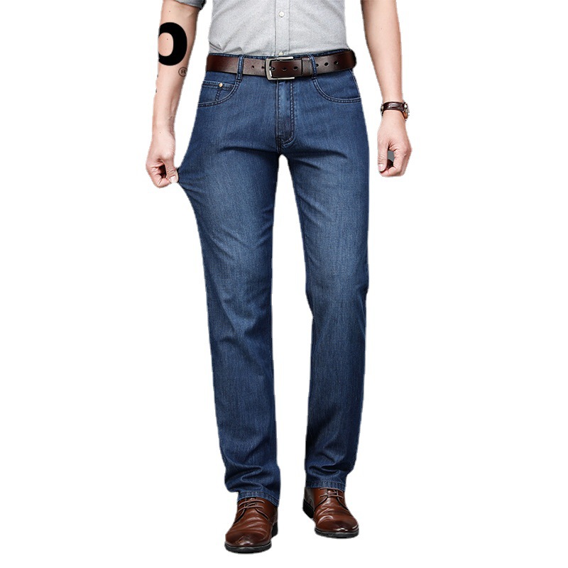 2025 Spring and Summer Men's Straight Leg Jeans Loose Elastic Business Casual Thin Breathable Fashion Trousers J223