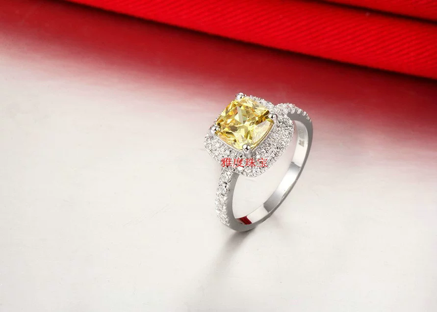 雅度珠宝 Fat Fang Chinese Female Diamond Ring SONA Diamond Ring Silver Platinum Planted Female Ring Natural Mossan Diamond Ring