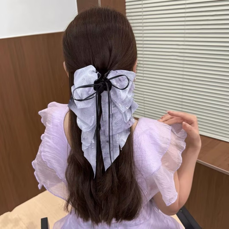 フレンチライトラグジュアリーリボンヘアピン2025後頭部かわいいクリップクリスタルペンダントハーフタイヘアピンヘッドドレス|undefined