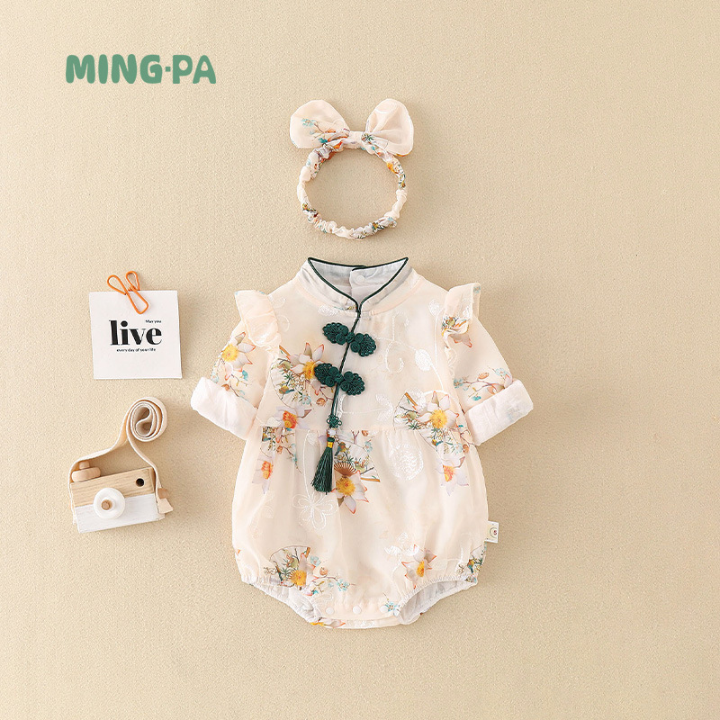 Mingclimbing ropa de bebé mono de primavera femenina bebé estilo chino primavera y otoño clase una falda vaina entrega de una pieza