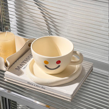 韓國出口 創意笑臉陶瓷咖啡杯碟套裝帶碟ins風水杯下午茶花茶杯子