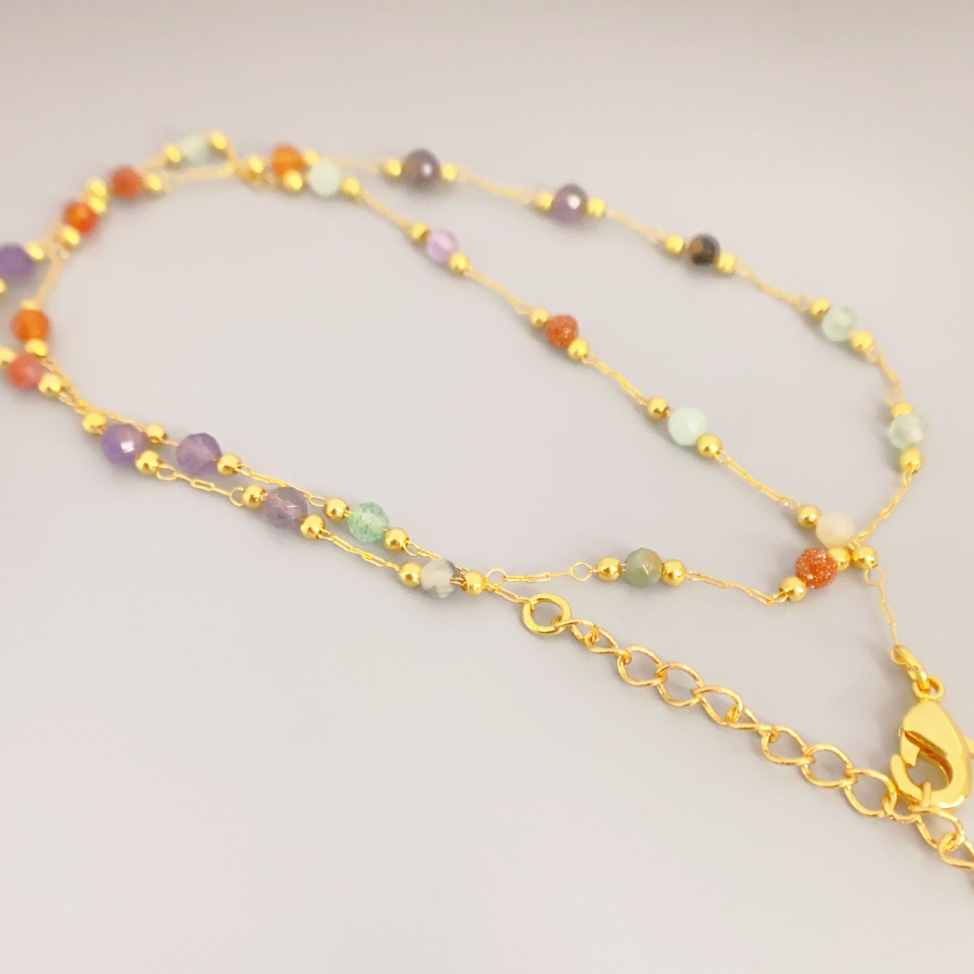 日韓新款銅鍍真金時尚復古碧璽串珠簡約氣質項鍊百搭個性鎖骨鏈女