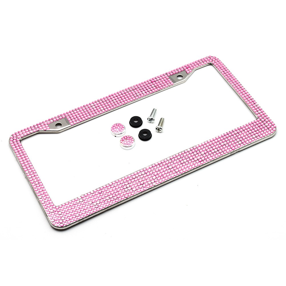 Yà mǎ – License plate holder/license plate holder Plate Frame with - round-hole-acrylic-pink-rhinestones