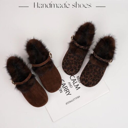 French-style evening wind cotton shoes for women, winter new lined warm fluffy shoes, outerwear Mary Jane shoes