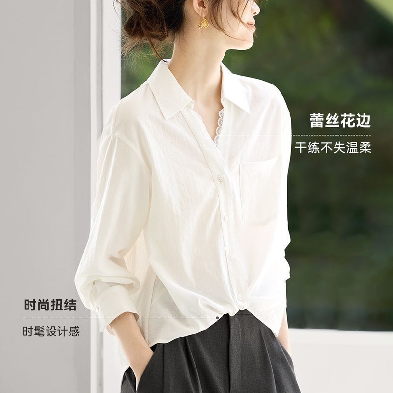 气质女士上衣小衫2025秋季新款蕾丝白衬衫|undefined