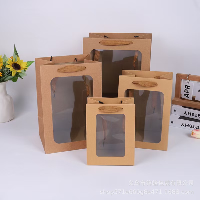 手提袋展销会礼品袋鲜花玩偶包装袋开窗透明伴手礼工厂直营定制