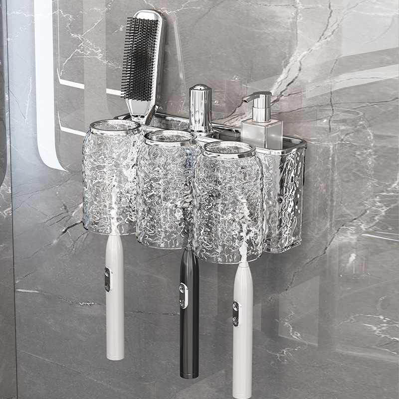Portacepillos de dientes con un toque de alta gama, soporte para cepillos de dientes, vaso para cepillos de dientes, vaso para cepillos de dientes de baño para montar en la pared, vaso para lavar la boca, estante de almacenamiento para vasos de enjuague bucal. image 4