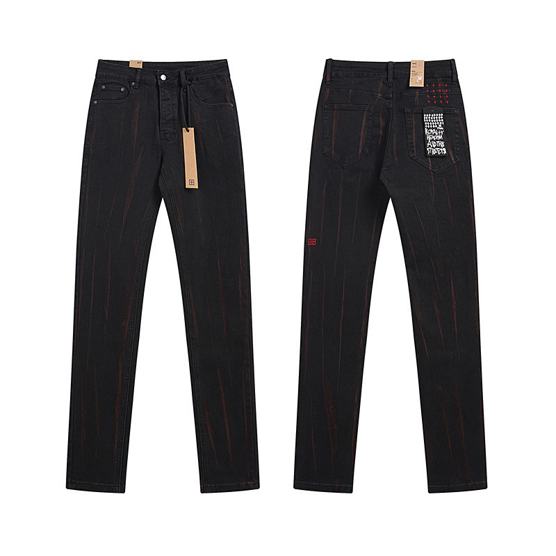 外贸高品质KSUBI &AMIRI Jeans牛仔裤高街破洞补丁弹力直筒长裤男|undefined