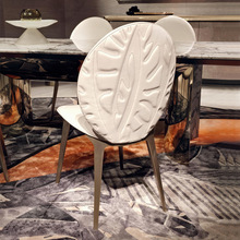 轻奢家用龟背竹餐椅 后现代设计师ins简约餐厅凳子靠背软包餐桌椅