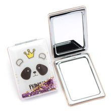 黑眼圈熊猫可流动紫色亮片金葱粉时尚元素口袋迷你小镜子化妆镜