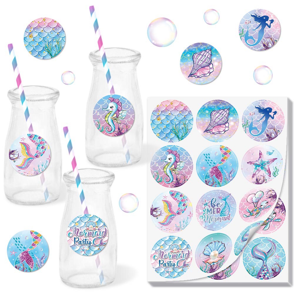 Nuevo tema de la sirena fiesta de cumpleaños decoración pegatinas regalo de cumpleaños decoración pegatinas adhesivas sellado pegatinas