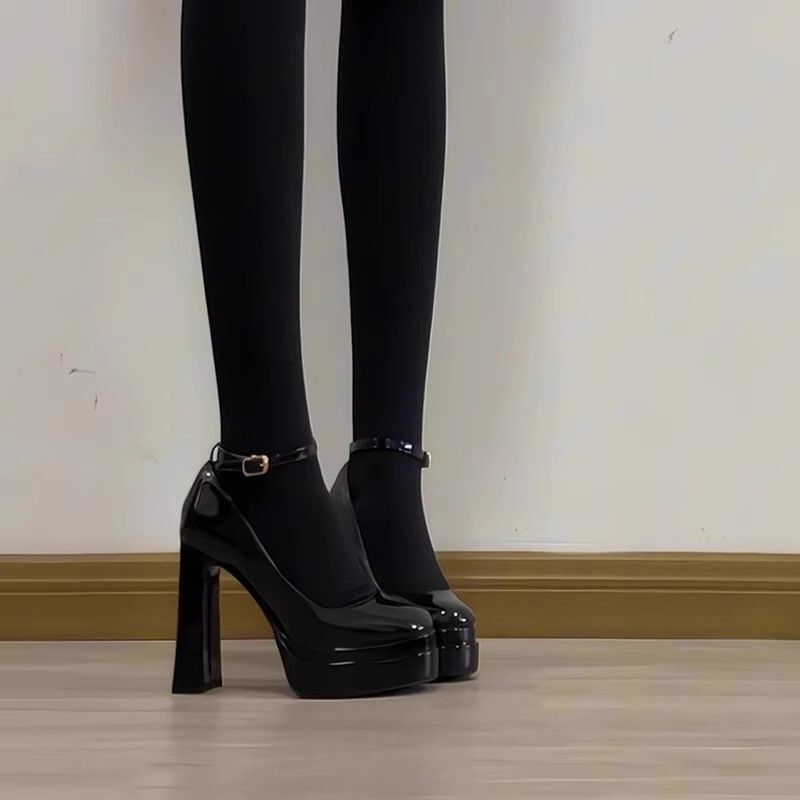 High-heeled shoes with chunky heels and platform, 11CM high heels, 2026 autumn shallow Mary Jane shoes for all seasons