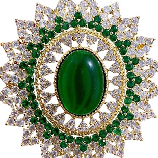 [铜维多利亚祖母绿宝石胸针古董感镀16K金蜂巢鸽子蛋锆石胸针别针]
