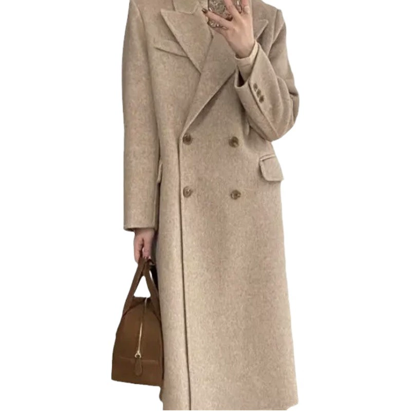 [3008 Свободный темпераментный костюм на плечо, шерстяное пальто в стиле ретро, нишевое французское Женское пальто средней длины