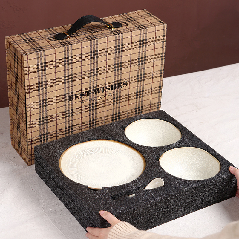 Chaozhou Ceramic suit Retro Dishes suit Household Double Food Advanced Sense Gift Box Gift Tableware Wholesale