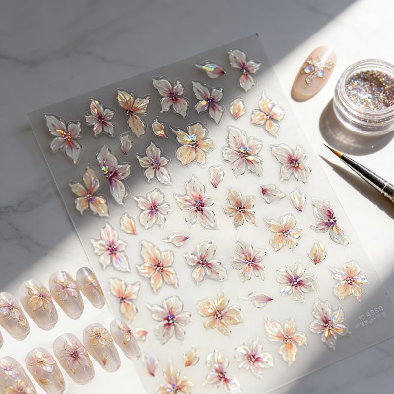 Embossed Small Ice Flower Nail Art Stickers Spring New Sweet Simple Ins Style Wearable Nail Decorations Popular Hot Style