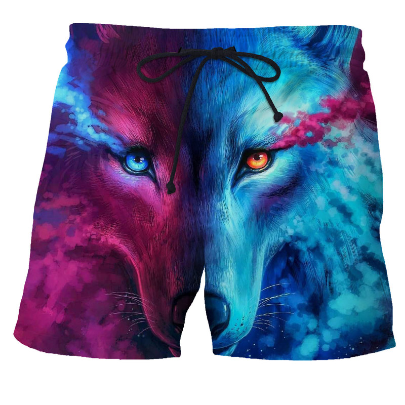 Cross-border trade Europe and the United States 2024 summer new men's beach pants animal wolf 3D digital printing men's shorts wholesale