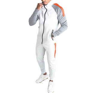 2021 Fashion Men's Casual New Slim-fit Hip-hop European and American-style Hoodie Solid Color Sweater Sports Pants Set