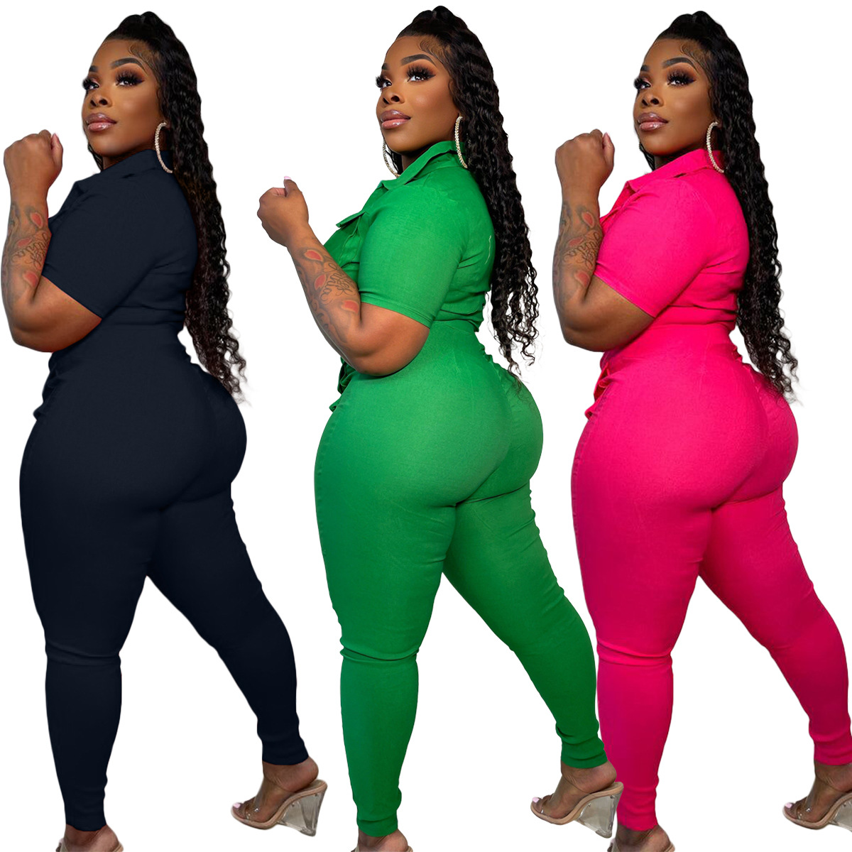 Women's Clothing new women's clothing sexy zipper three dimensional pocket jumpsuit_voghion.com