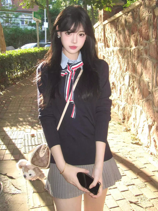 早秋穿搭一整套2025小个子大方得体绝美漂亮学院风气质套装半身裙|undefined
