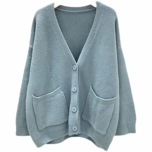 Women's Sweater Coat Outerwear Spring and Autumn Korean Style Loose Casual Lazy Style Solid Color Knitted Cardigan