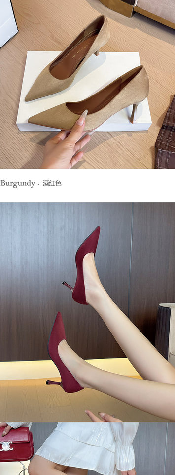 Giày cao gót nữ mũi nhọn gót mảnh thanh lịch, đế cao 6–8 cm — nâu, rượu vang đỏ chi tiết 8