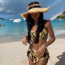 VSC欧美金色花纹分体比基尼泳衣度假时尚性感