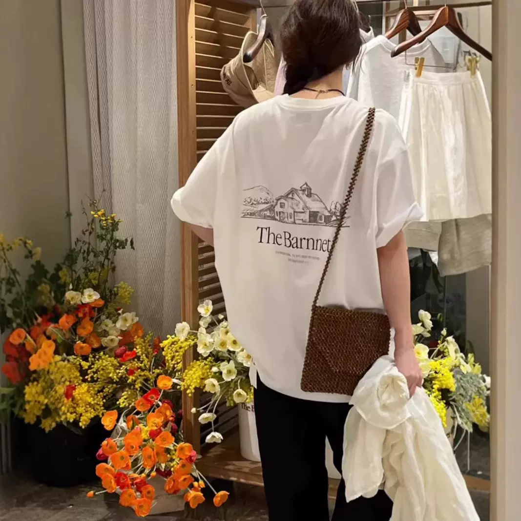 2025夏季复古原宿韩版！手绘小房子印花慵懒风宽松短袖T恤潮男女