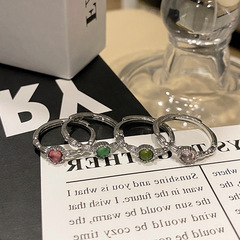 彩色碧璽素圈鋯石戒指女款小眾極簡氣質冷淡風時尚個性食指戒配飾